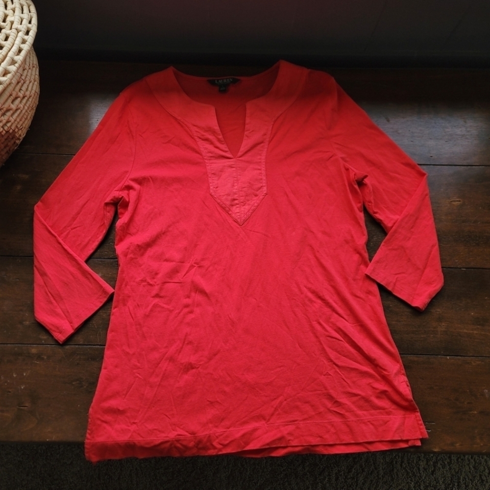 Lauren Ralph Lauren Cotton Linen Accent Blouse size L Orange Red